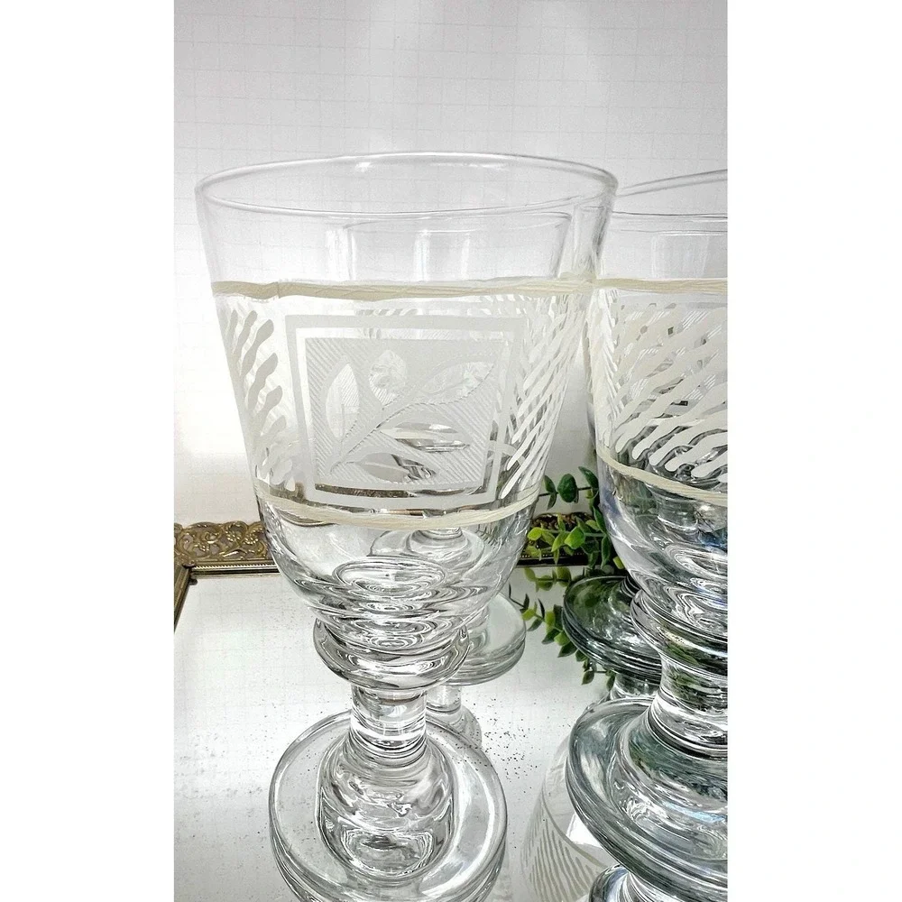 Iced Tea Goblets Pfaltzgraff Sierra Etched Glass 16 oz Vintage Set of 4 Glasses